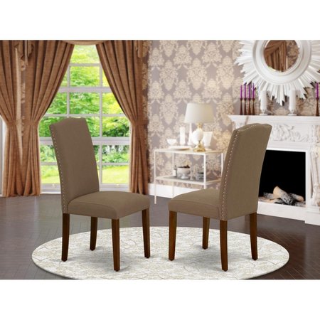 EAST WEST FURNITURE East West Furniture ENP3T18 Encinal Parson Chair with Mahogany Leg & Linen Fabric - Dark Coffee - Set of 2 ENP3T18